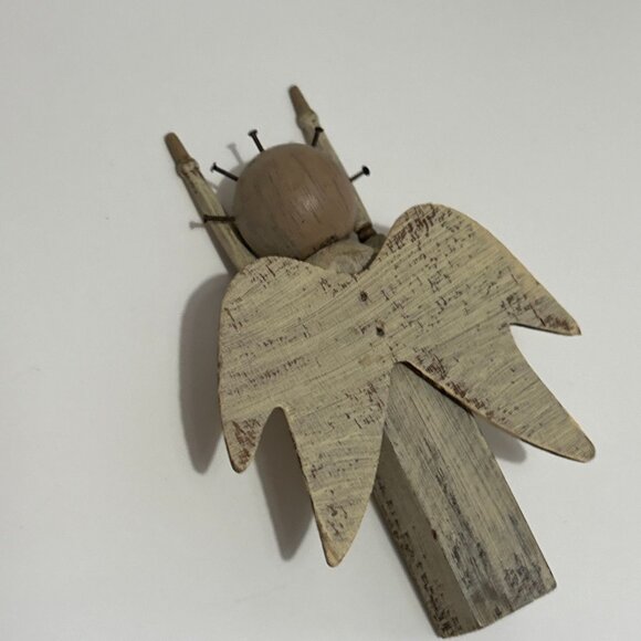 Handcrafted Wooden Angel Brown Figurines Set Of 6 Piece Rustic Finish Halos 4" - Picture 14 of 16